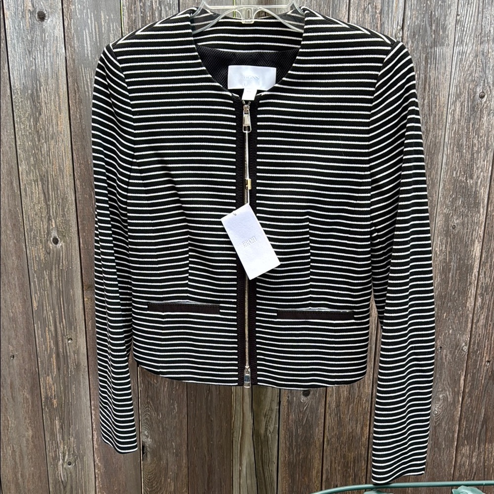 BOSS Black and White zipper front Striped Jacket